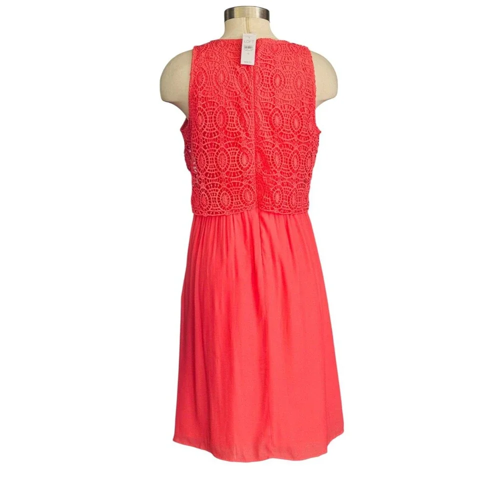 Ann Taylor Loft Wm 10 Coral Pink Circle Lace Bodice Sleeveless Midi Dress New